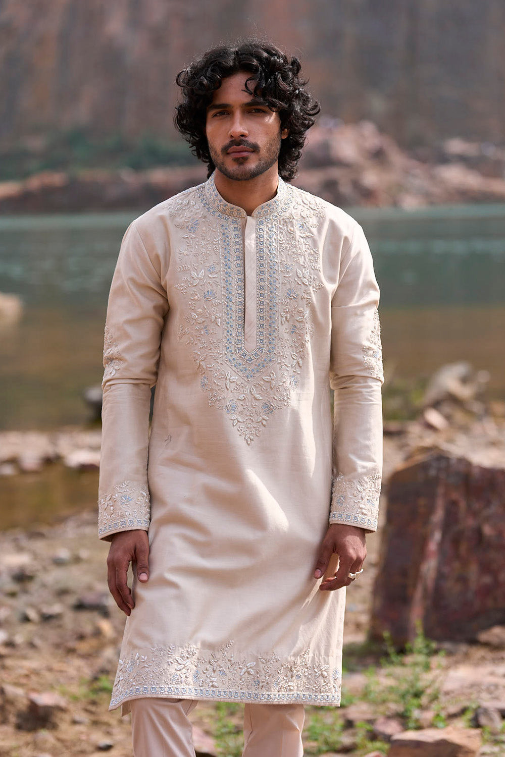 Ivory Safforn Creeper Kurta Set0