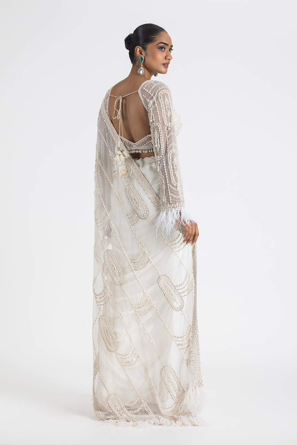 Ivory Satin Draped Saree