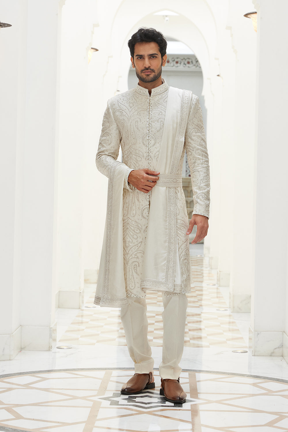 Ivory  Sherwani Kurta Trouser Set