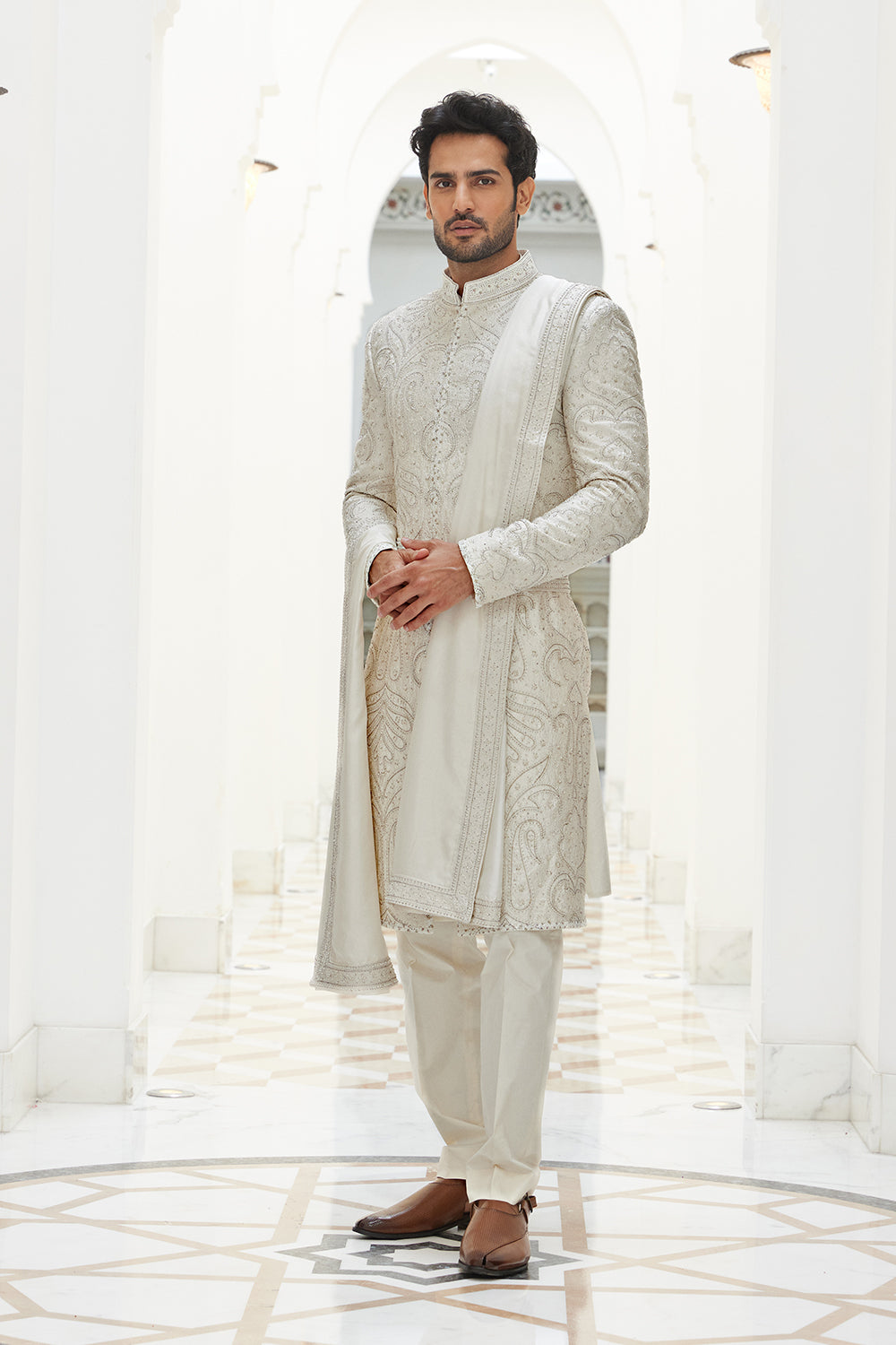 Ivory  Sherwani Kurta Trouser Set