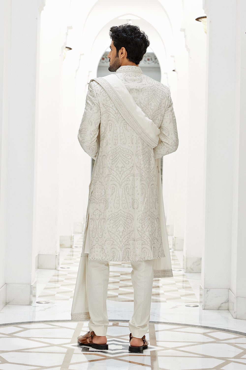 Ivory  Sherwani Kurta Trouser Set