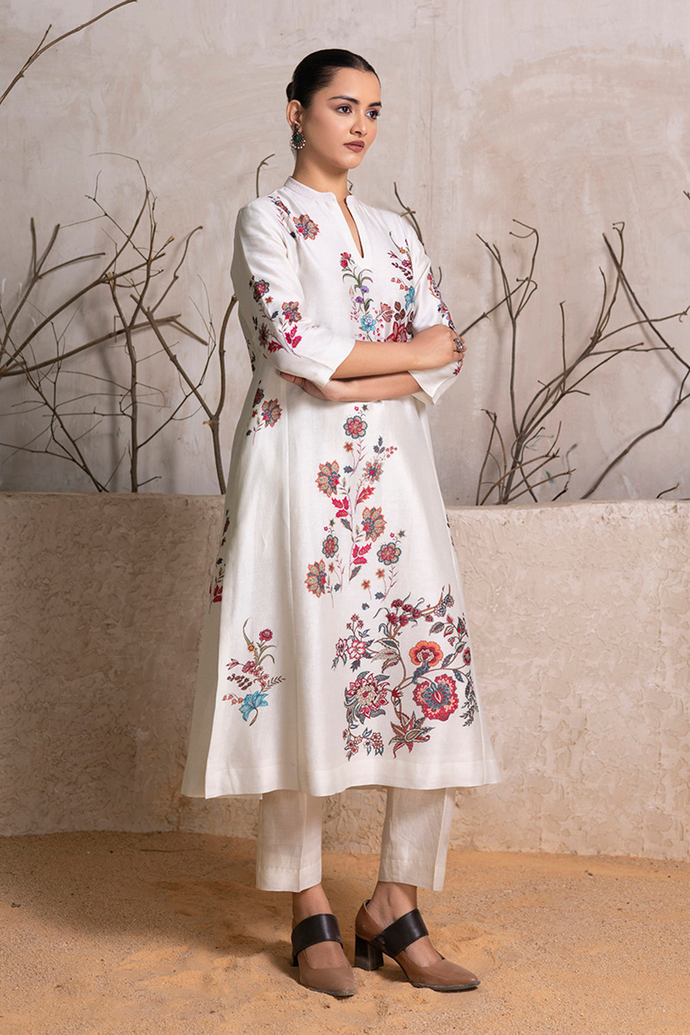 Ivory Silk Chanderi Floral Printed tunic