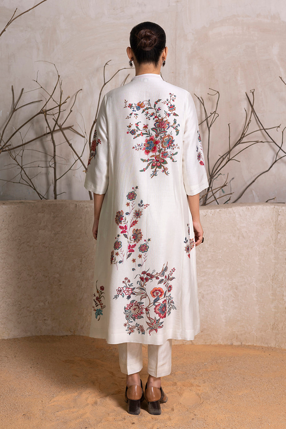 Ivory Silk Chanderi Floral Printed tunic