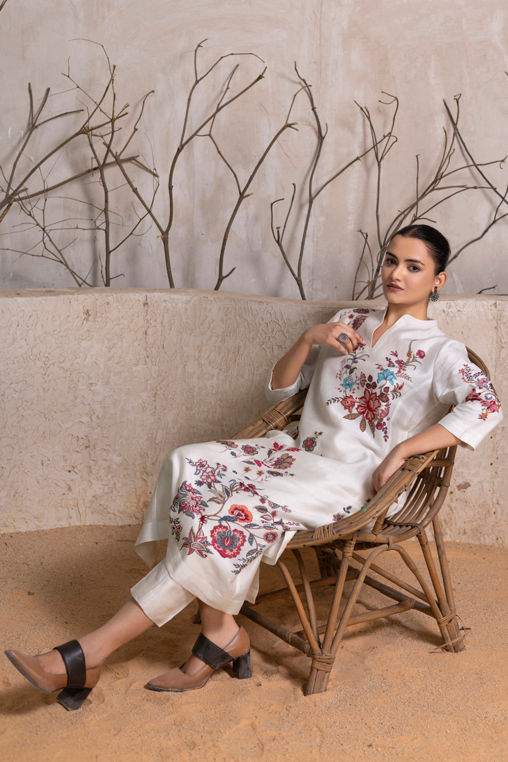 Ivory Silk Chanderi Floral Printed tunic