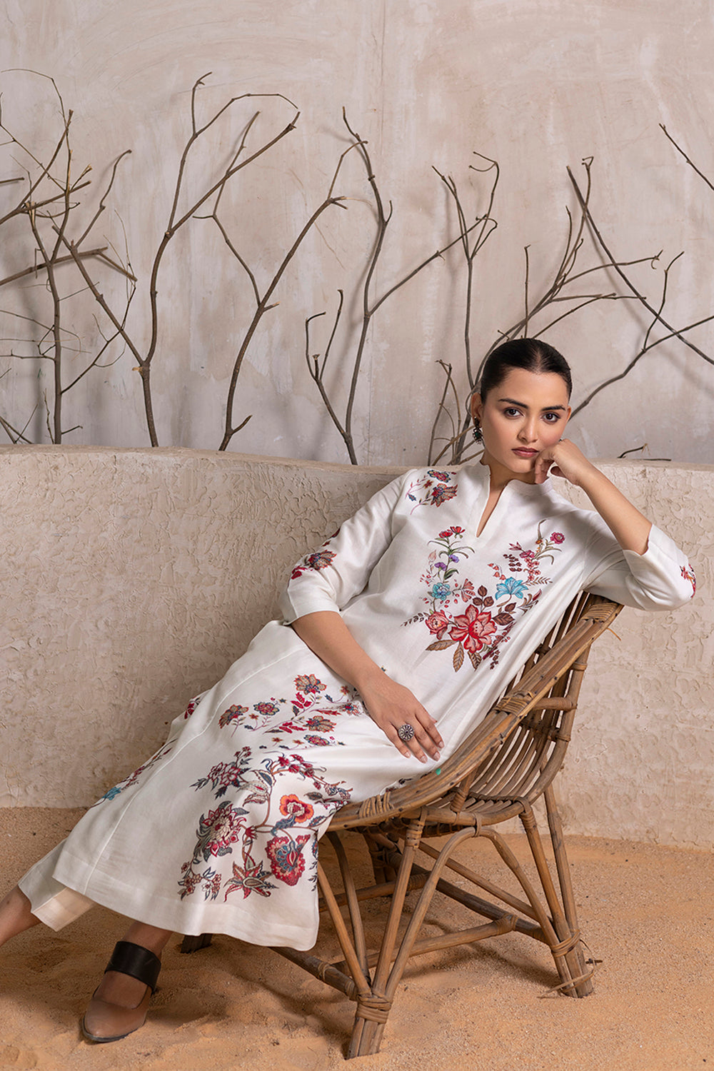 Ivory Silk Chanderi Floral Printed tunic