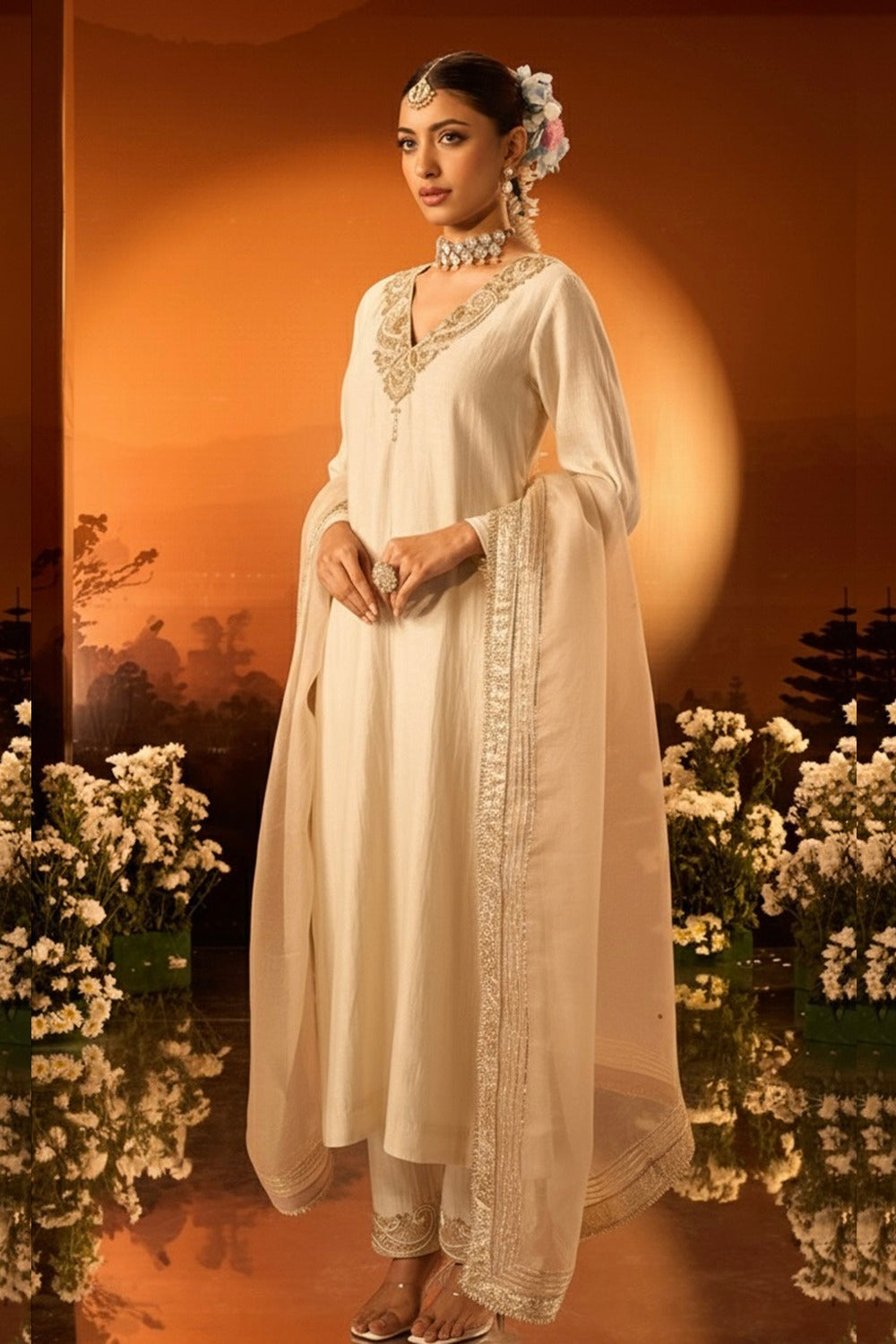 Ivory Silk Chanderi Kurta Set