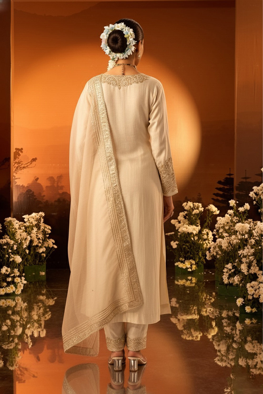 Ivory Silk Chanderi Kurta Set