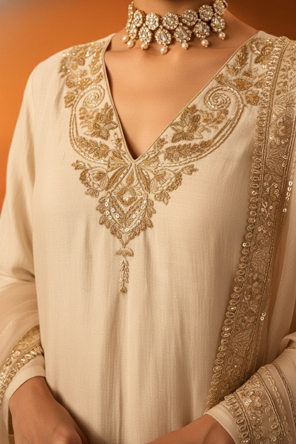 Ivory Silk Chanderi Kurta Set