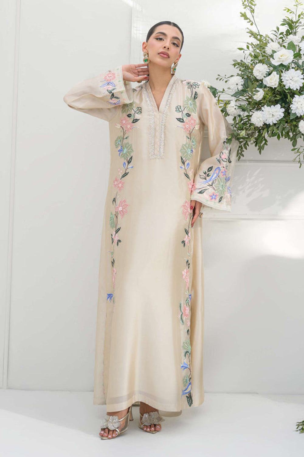 Ivory Silk Embroidered Suit Sets