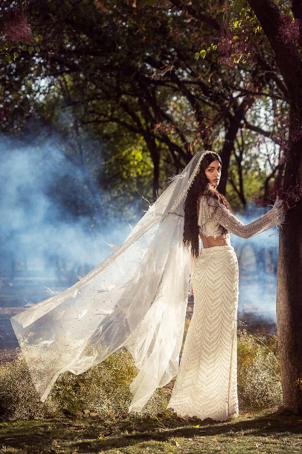Ivory Skirt With Blouse And Veil