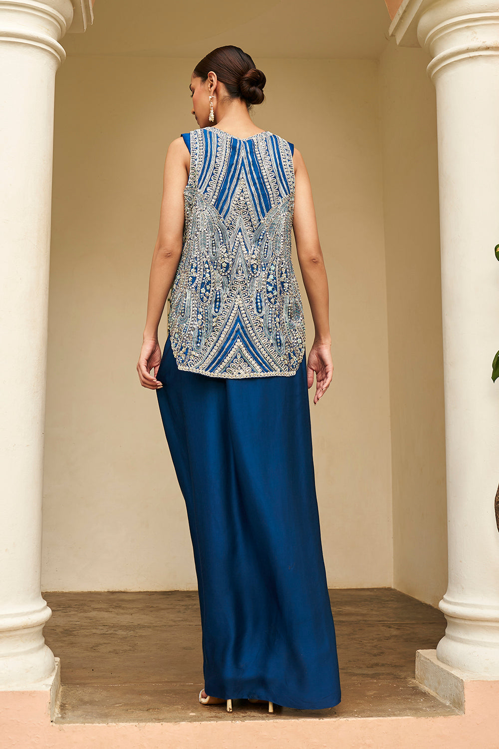 Jade Blue Embroidered Jacket Set