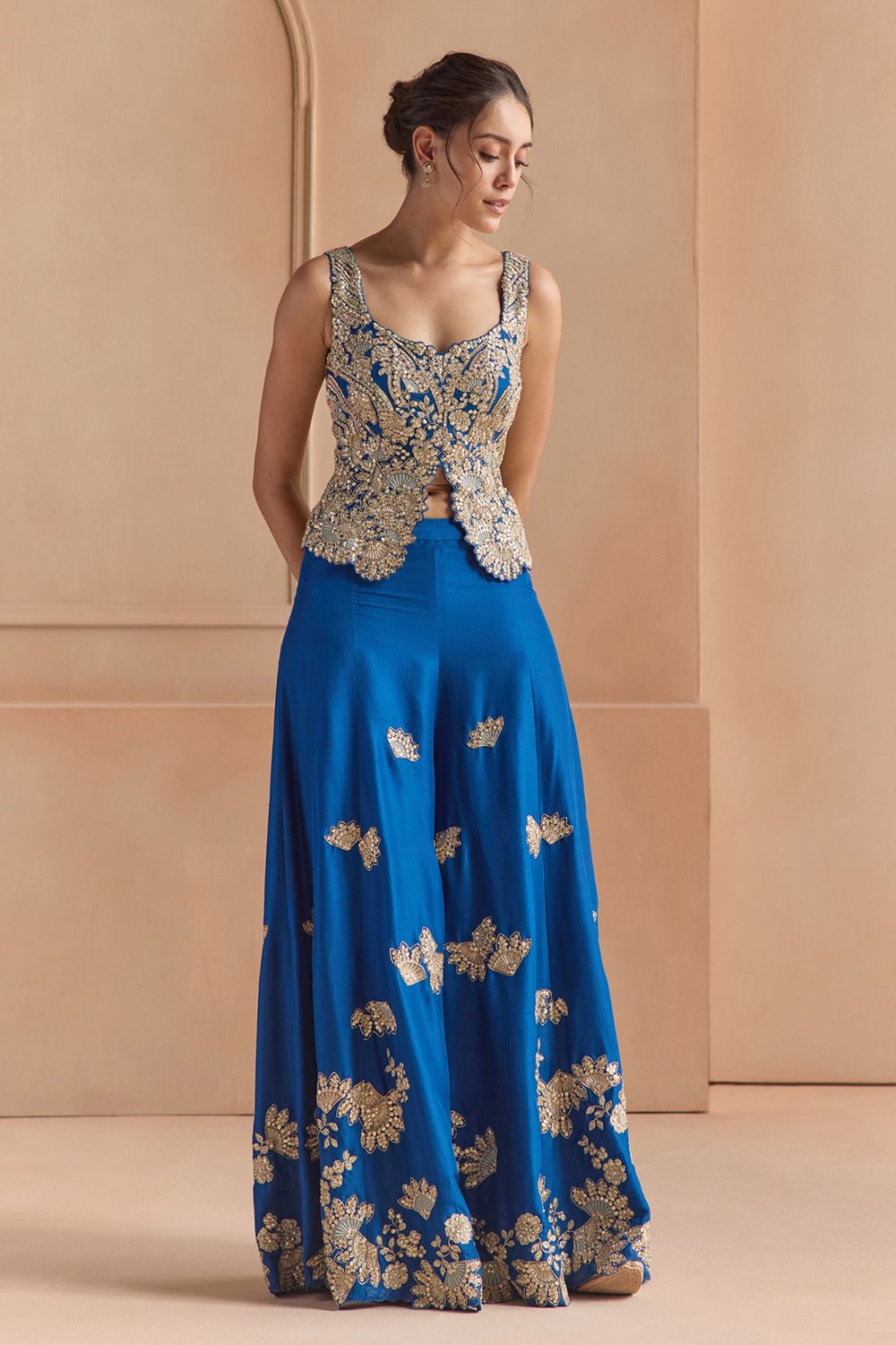 Jade Blue Embroidered Top & Garara Set
