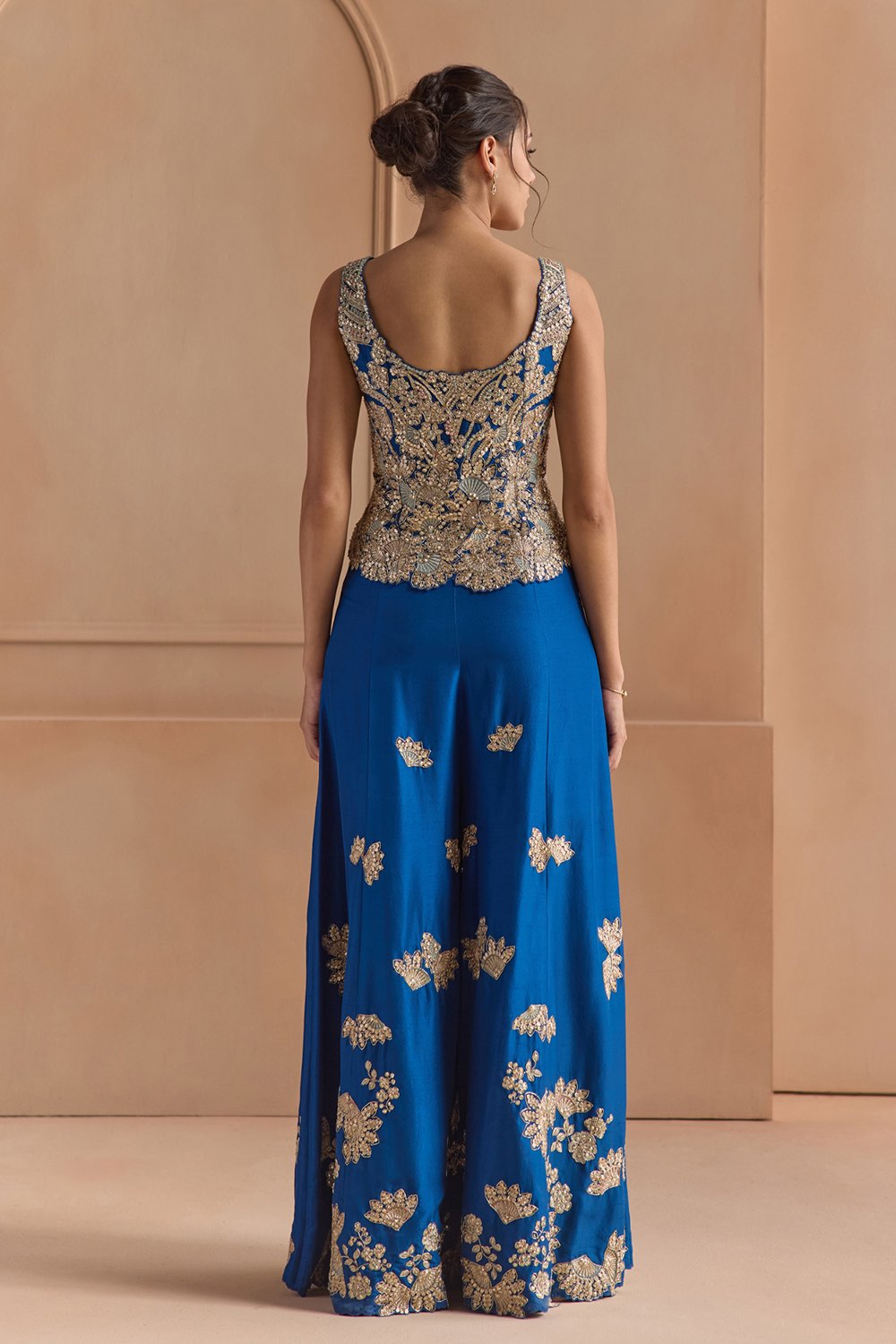Jade Blue Embroidered Top & Garara Set