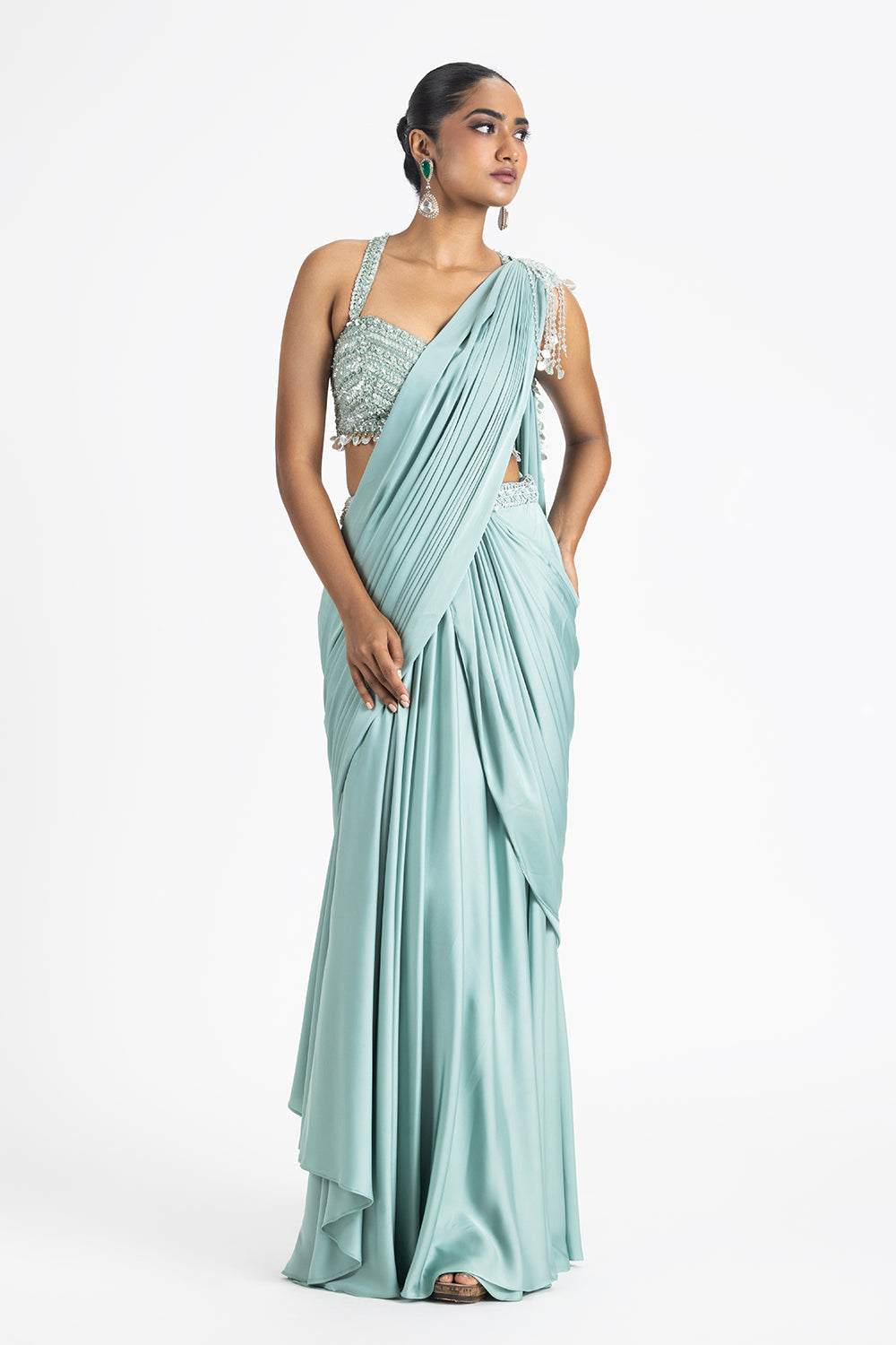 Jade Green Embroidered Saree