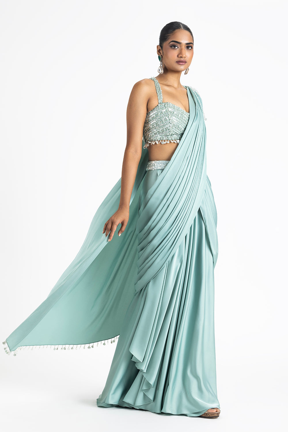Jade Green Embroidered Saree