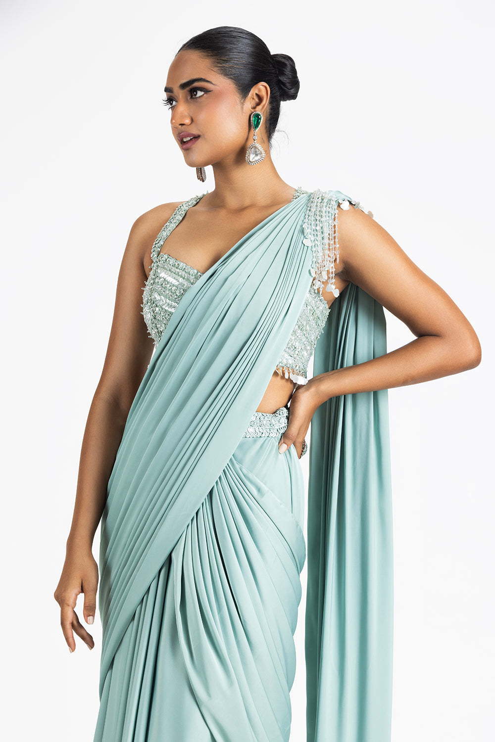 Jade Green Embroidered Saree