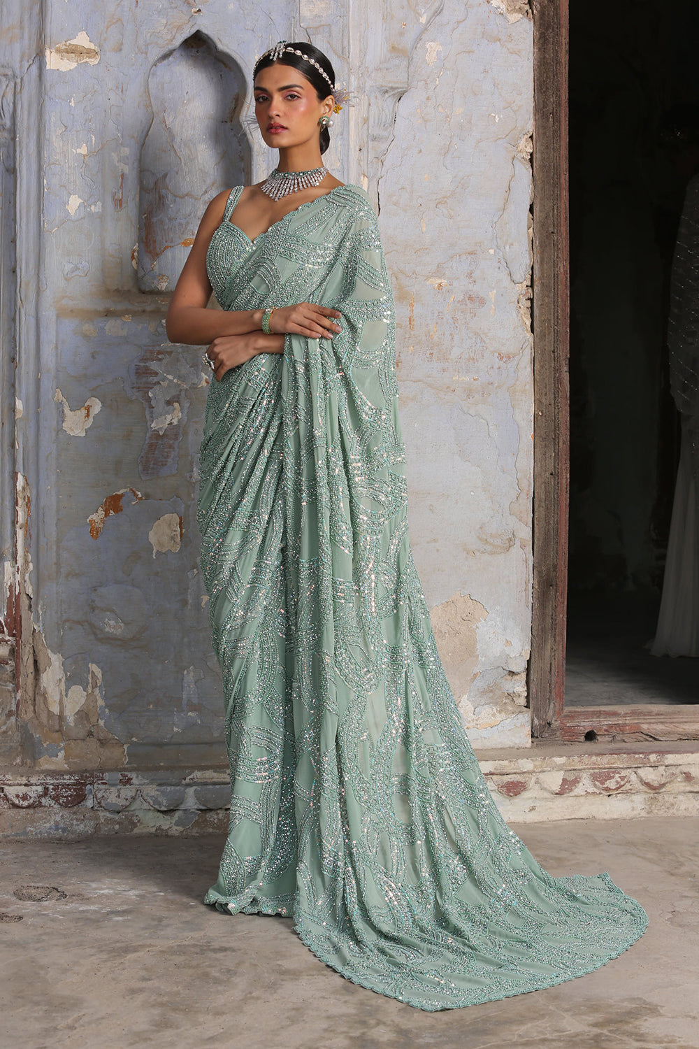 Jade Green Georgette Saree