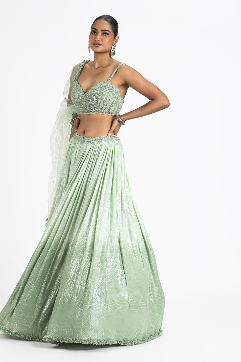Jade Green Ombrey Shaded Sequin Embroidered Lehenga Set