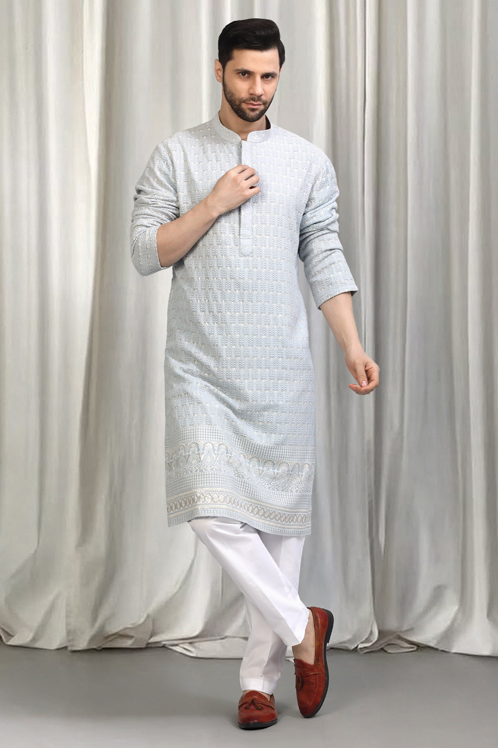 Jalsa All Over  Embroidered Kurta With Back Elastic Pants