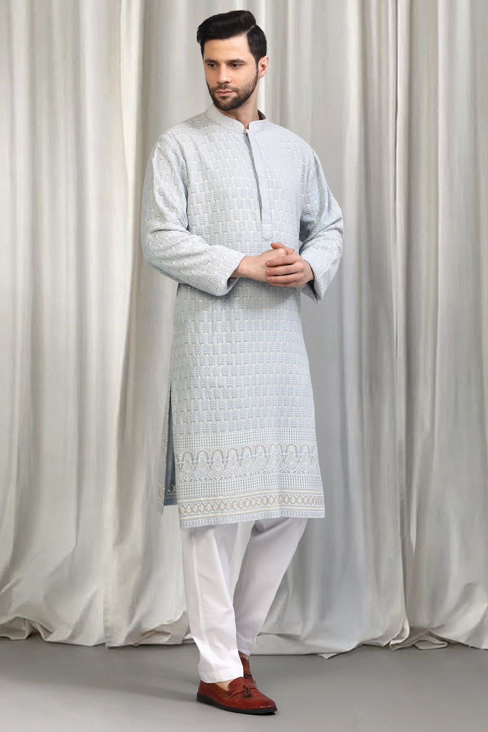 Jalsa All Over  Embroidered Kurta With Back Elastic Pants