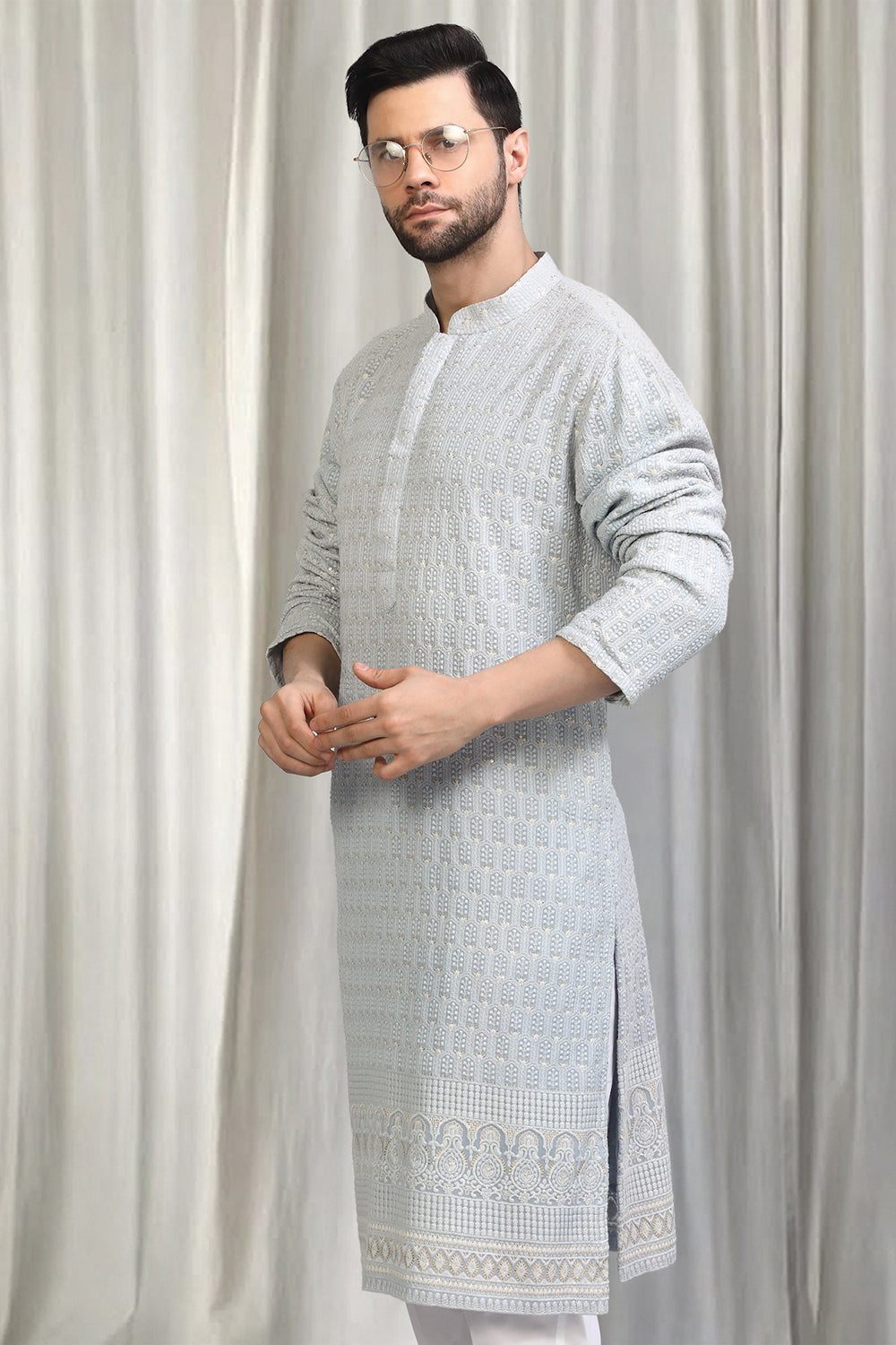 Jalsa All Over  Embroidered Kurta With Back Elastic Pants