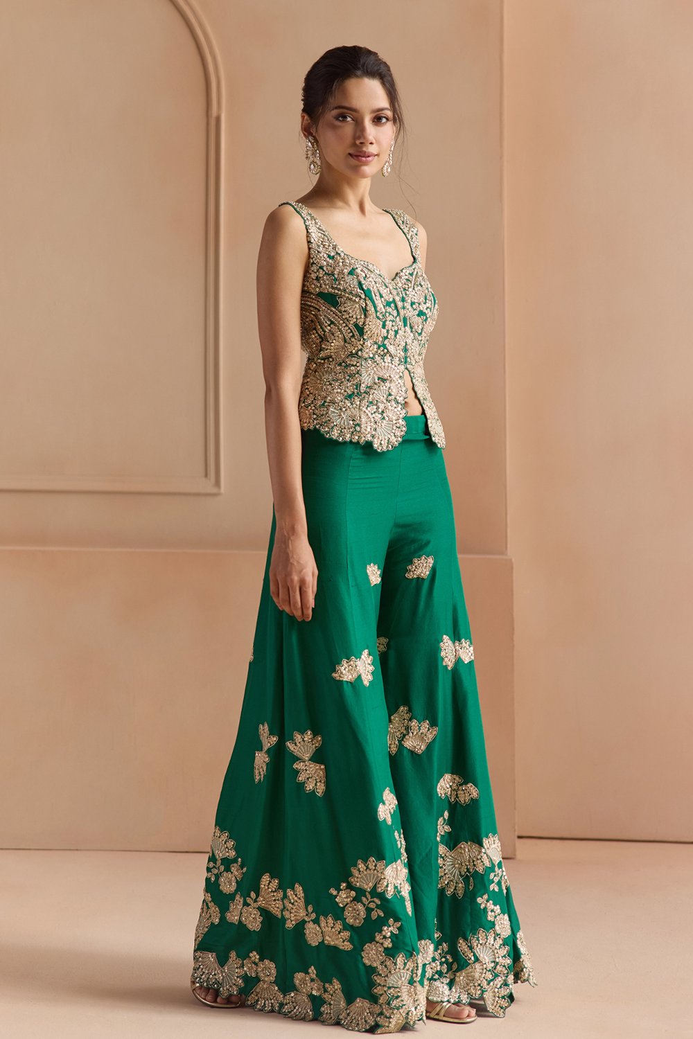 Jewel Green Embroidered Top & Garara Set