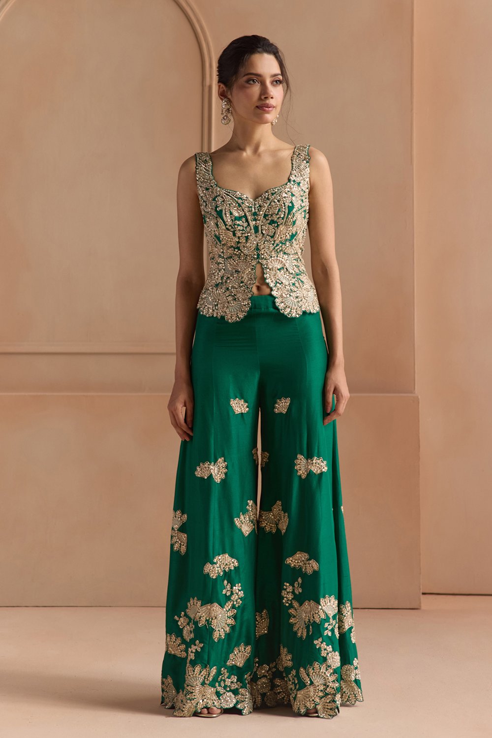 Jewel Green Embroidered Top & Garara Set