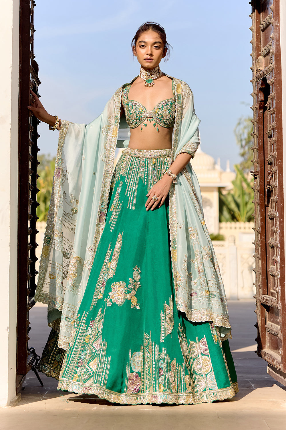 Jewel Green Organza Lehenga Set