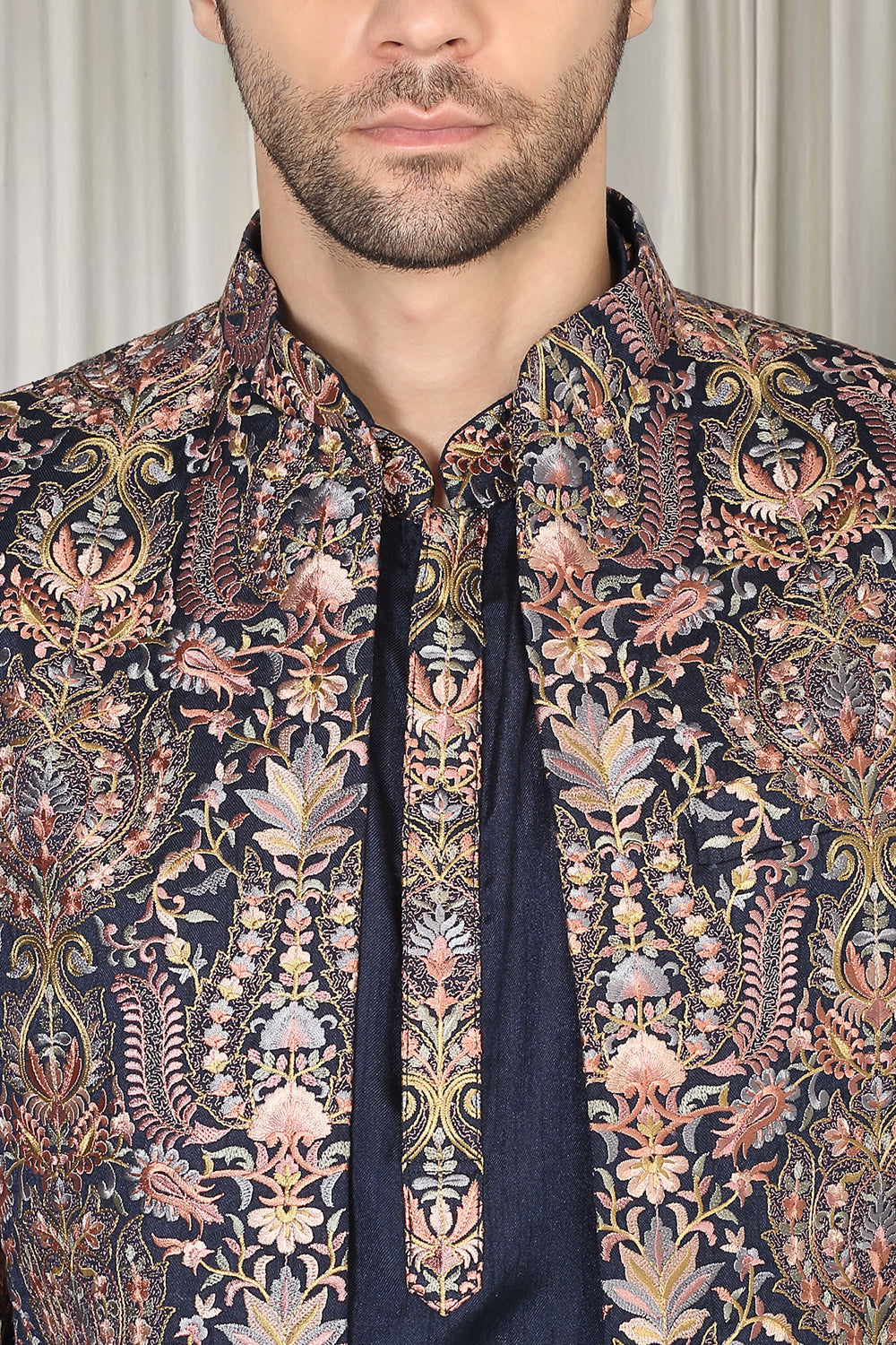 Kashmiriyat Embroidered Long Open Jacket With Kurta And  Pants