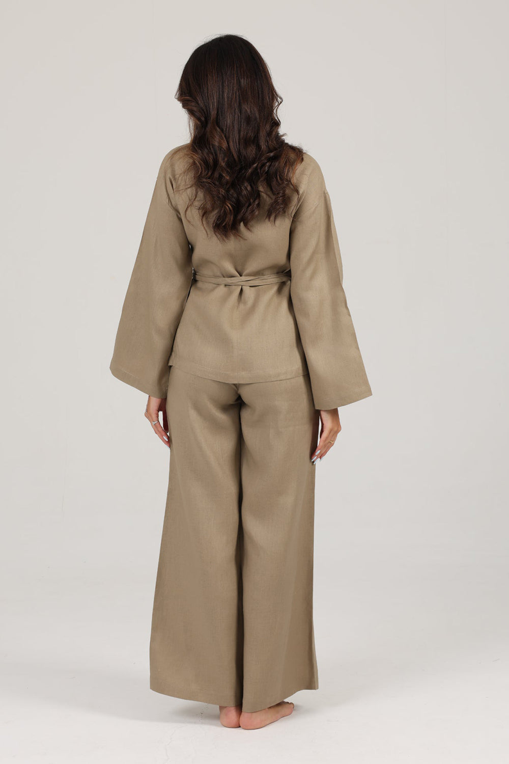 Khushboo & Pankaj Beige Linen Wrap Co-ord Set