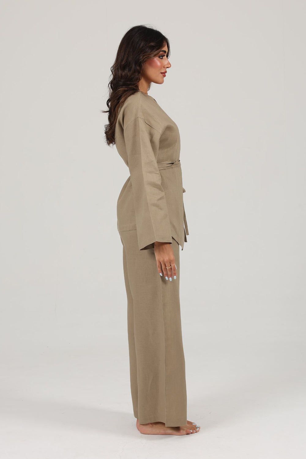Khushboo & Pankaj Beige Linen Wrap Co-ord Set