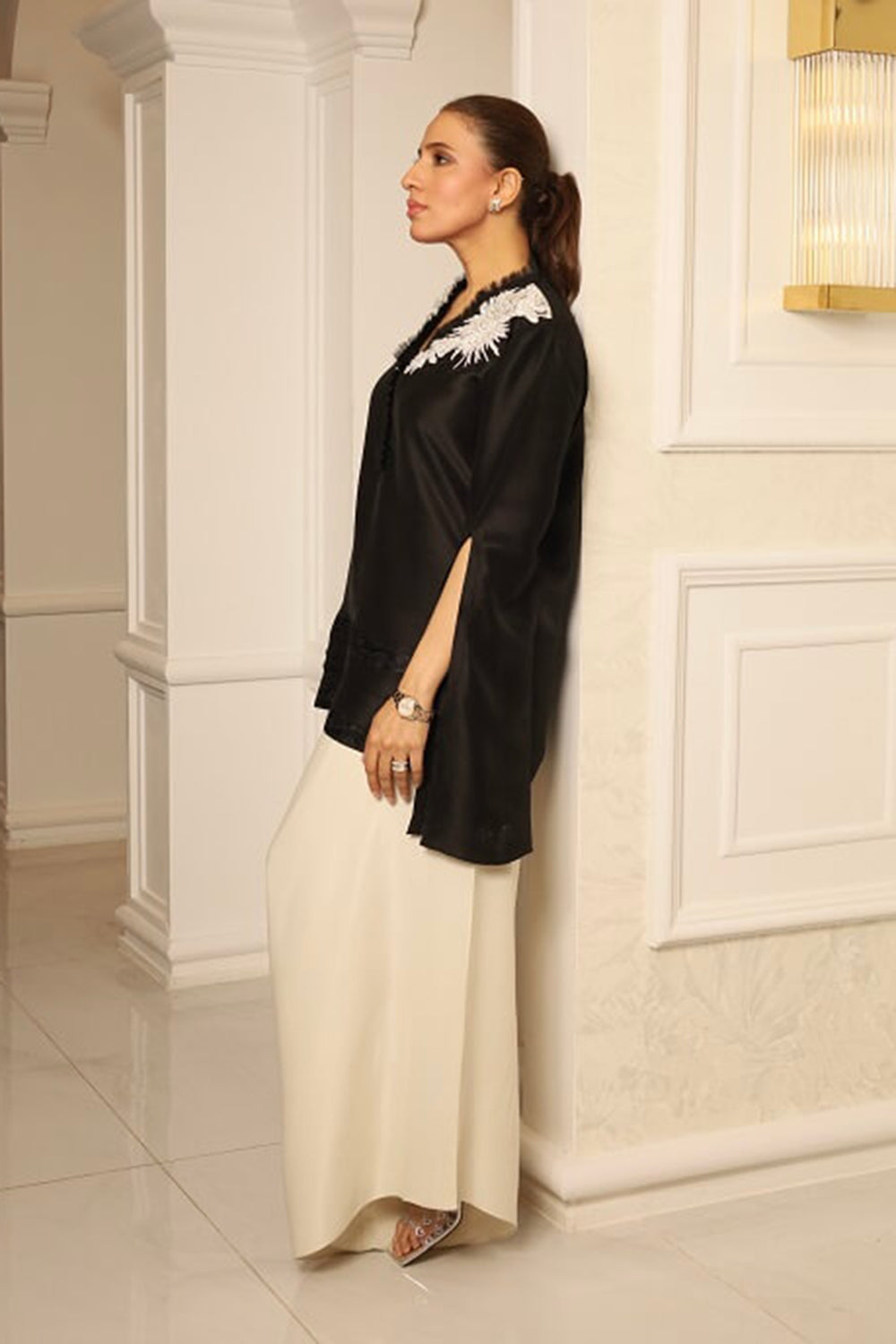 Khushboo & Pankaj Black & Ivory Embroidered Silk Suit Set