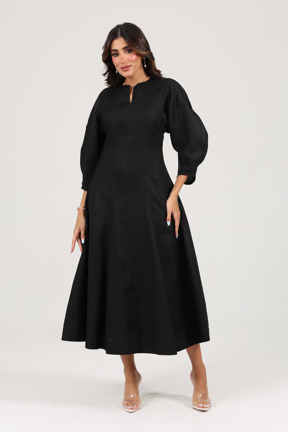 Khushboo & Pankaj Black Linen A-Line Midi Dress