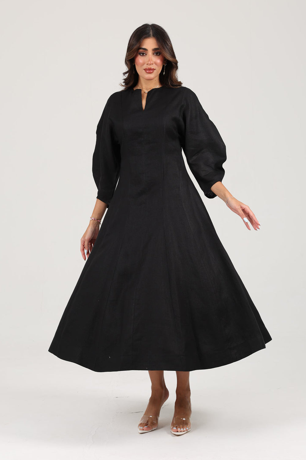 Khushboo & Pankaj Black Linen A-Line Midi Dress