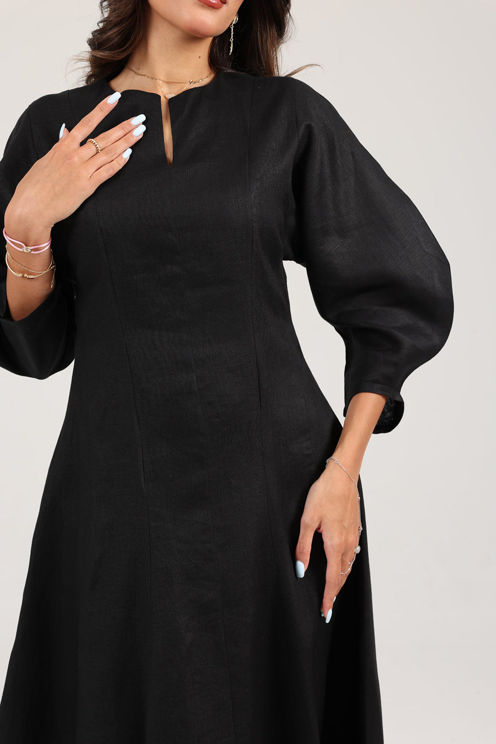 Khushboo & Pankaj Black Linen A-Line Midi Dress