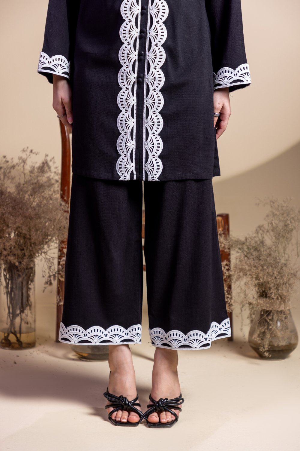Khushboo & Pankaj Black Scallop Embroidered Kurta Set