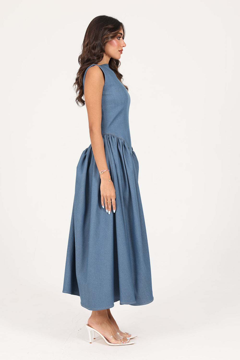 Khushboo & Pankaj Blue Structured Denim Midi Dress