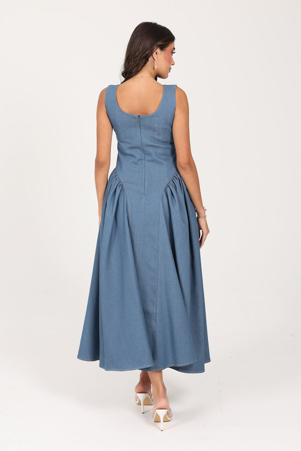 Khushboo & Pankaj Blue Structured Denim Midi Dress