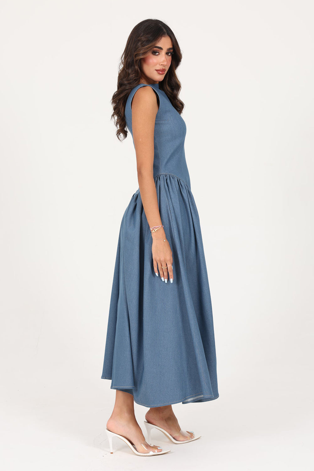 Khushboo & Pankaj Blue Structured Denim Midi Dress