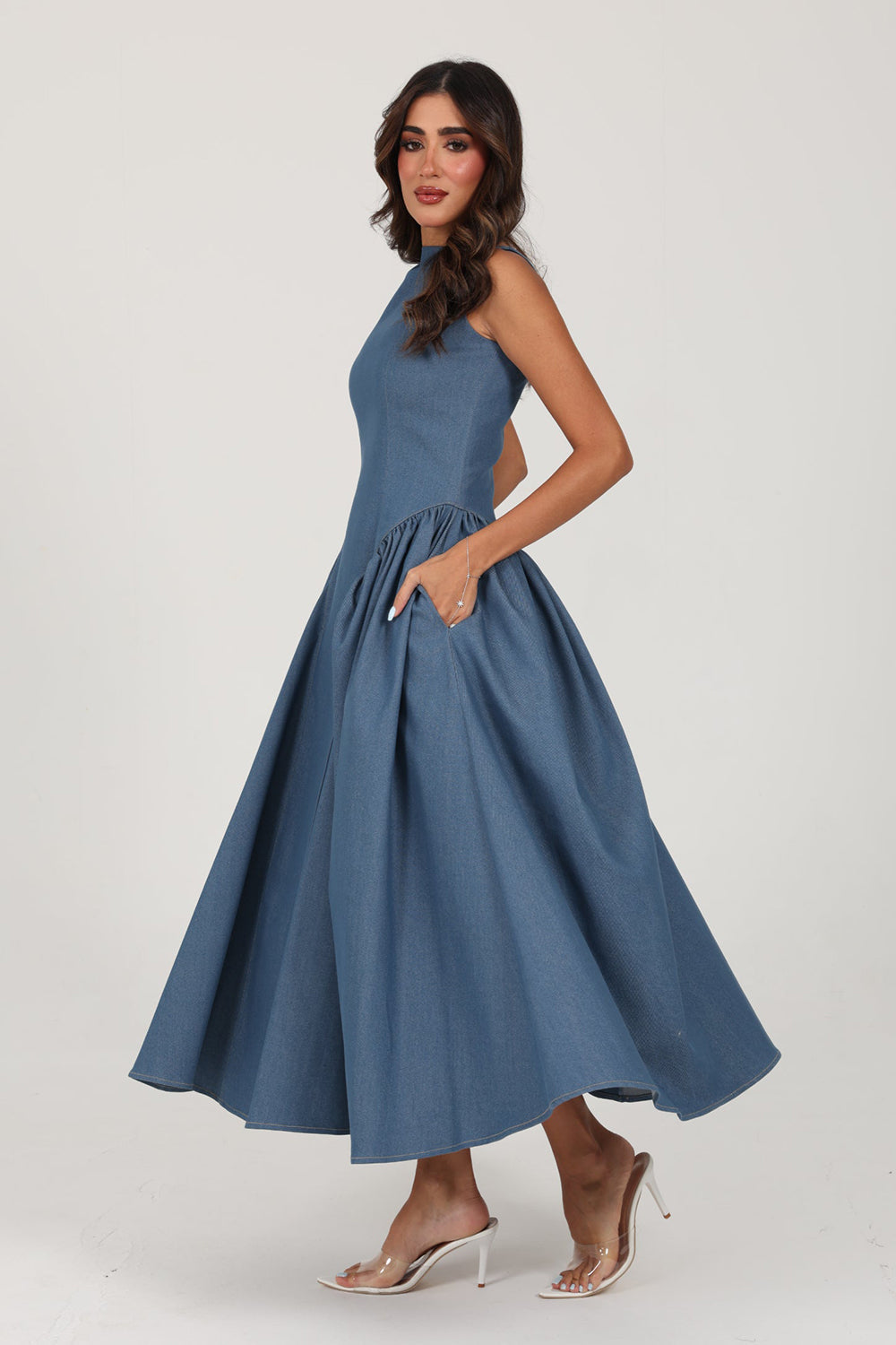 Khushboo & Pankaj Blue Structured Denim Midi Dress