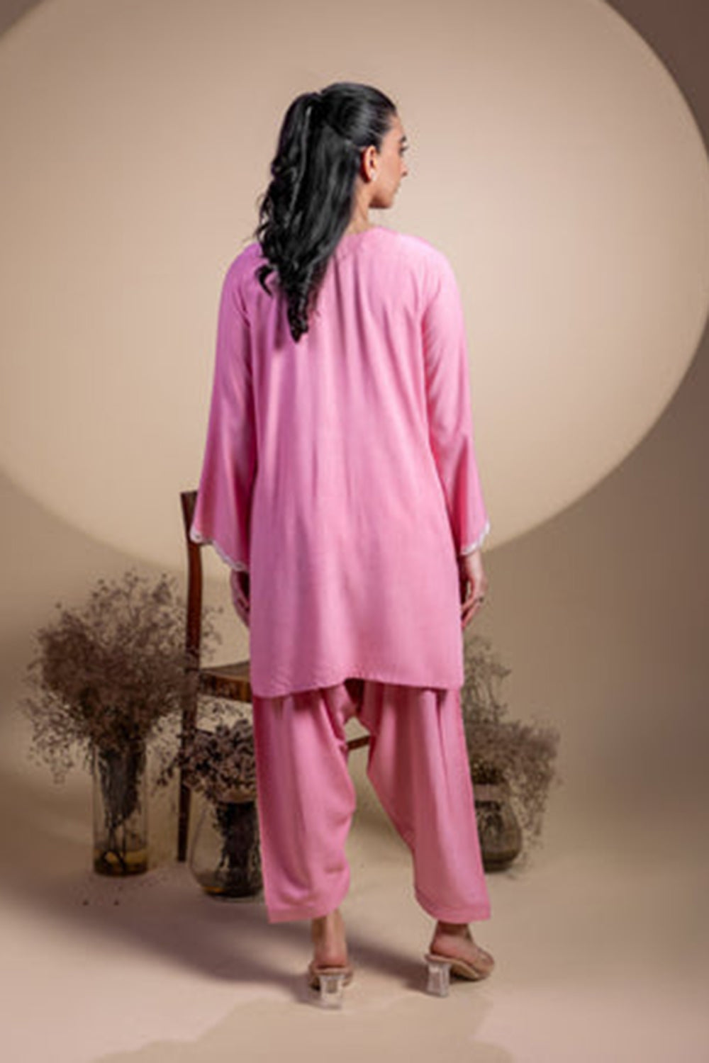 Khushboo & Pankaj Blush Pink Lace Detail Kurta Set