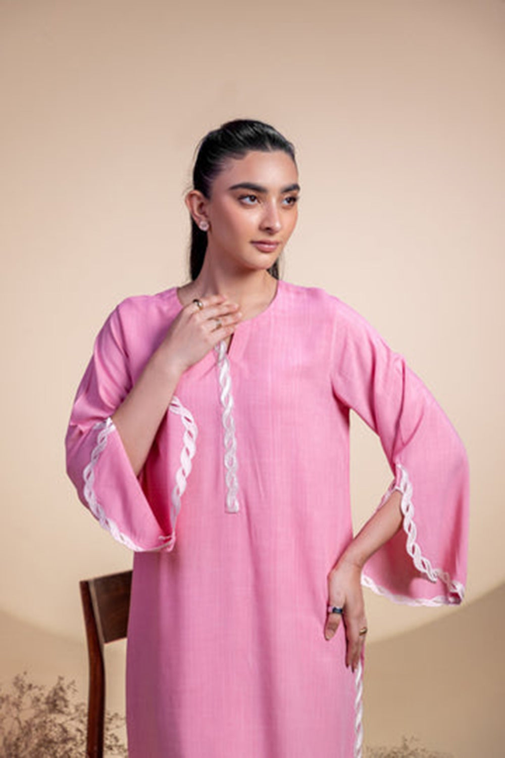 Khushboo & Pankaj Blush Pink Lace Detail Kurta Set