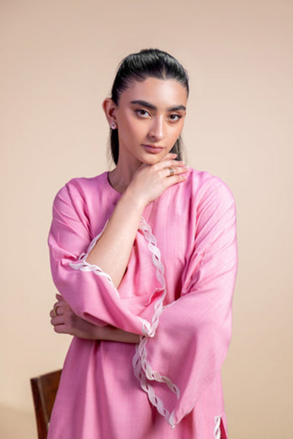 Khushboo & Pankaj Blush Pink Lace Detail Kurta Set