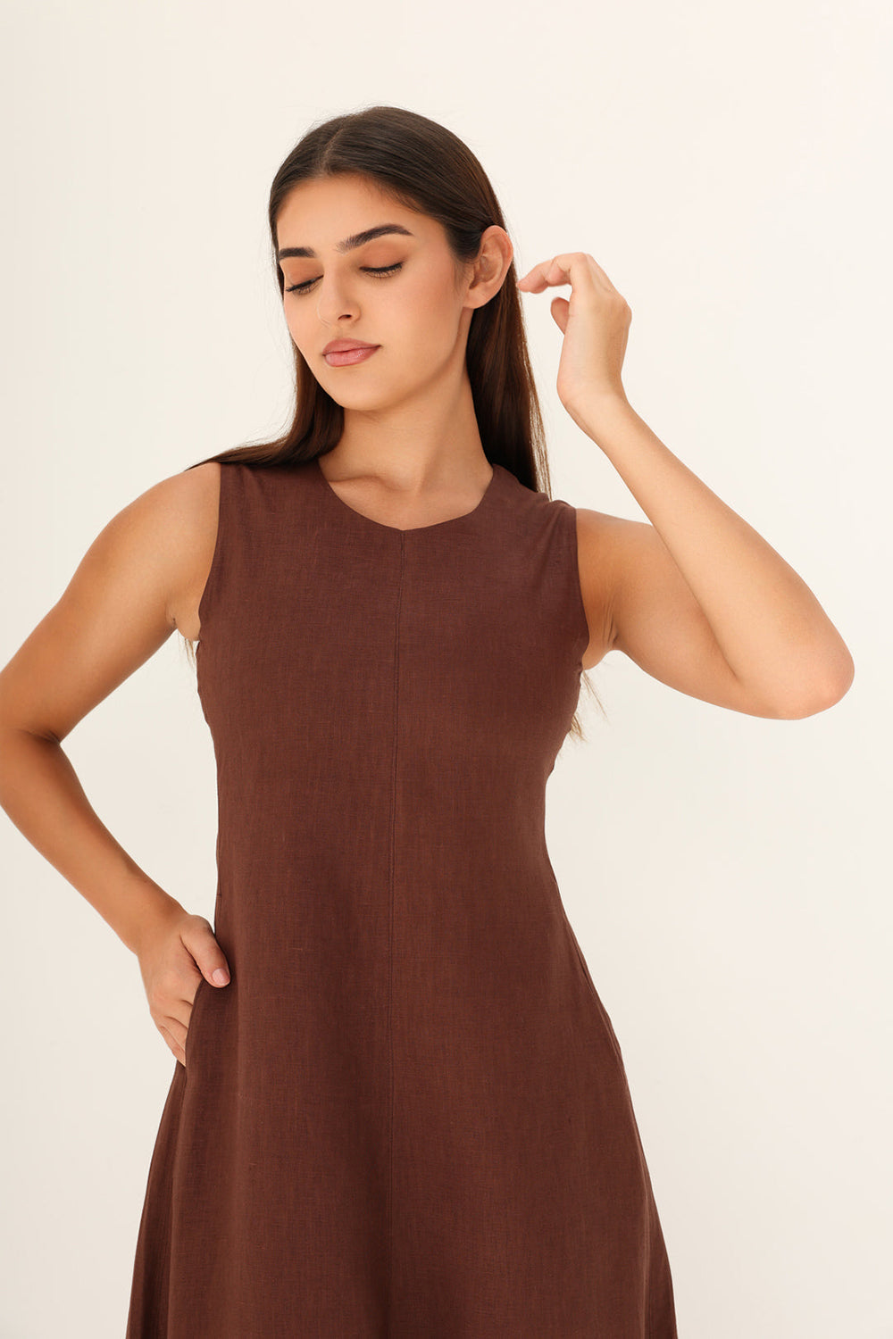 Khushboo & Pankaj Brown Linen A-Line Maxi Dress