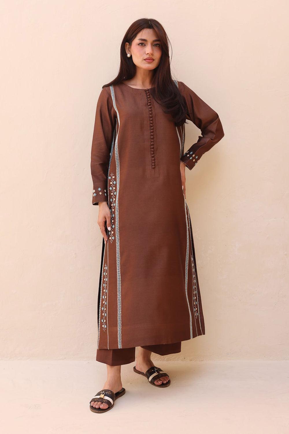 Khushboo & Pankaj Cocoa Straight Kurta with Subtle Thread Work