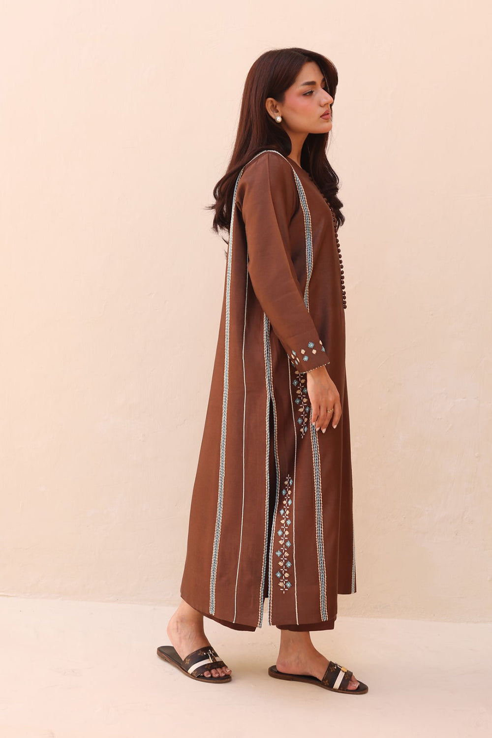 Khushboo & Pankaj Cocoa Straight Kurta with Subtle Thread Work
