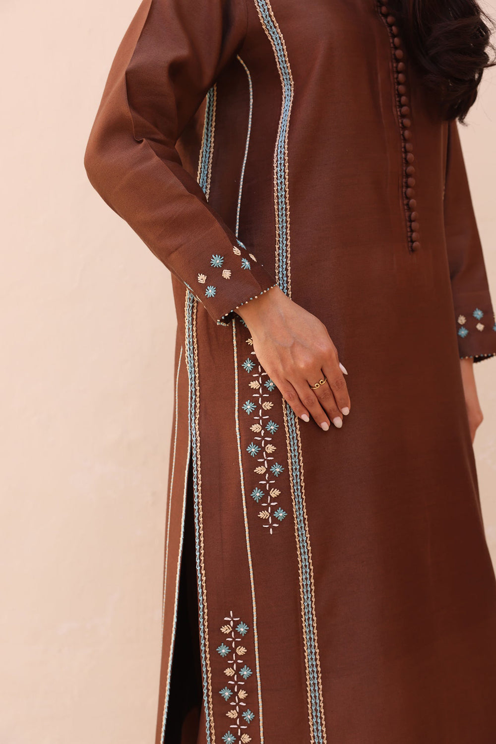 Khushboo & Pankaj Cocoa Straight Kurta with Subtle Thread Work
