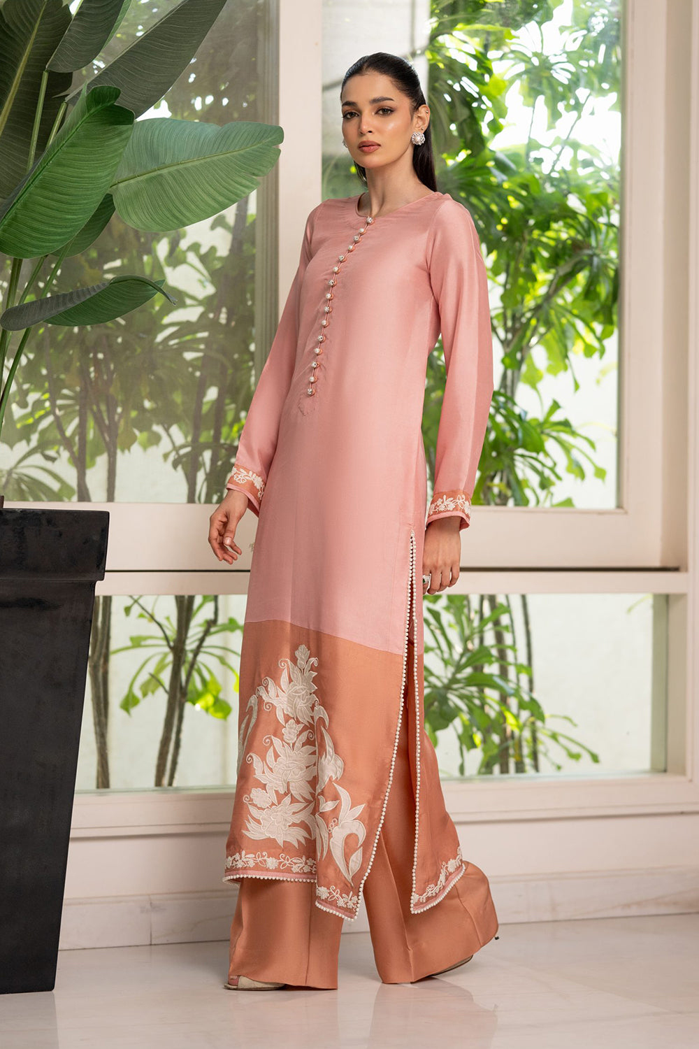Khushboo & Pankaj Coral Blush Embroidered Suit Set with Dupatta