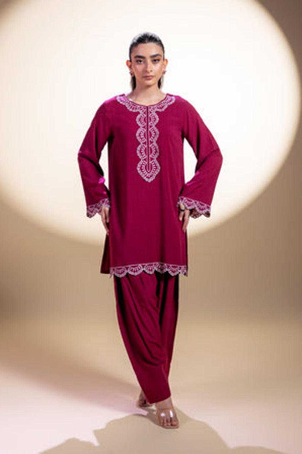 Khushboo & Pankaj Deep Pink Embroidered Kurta Set
