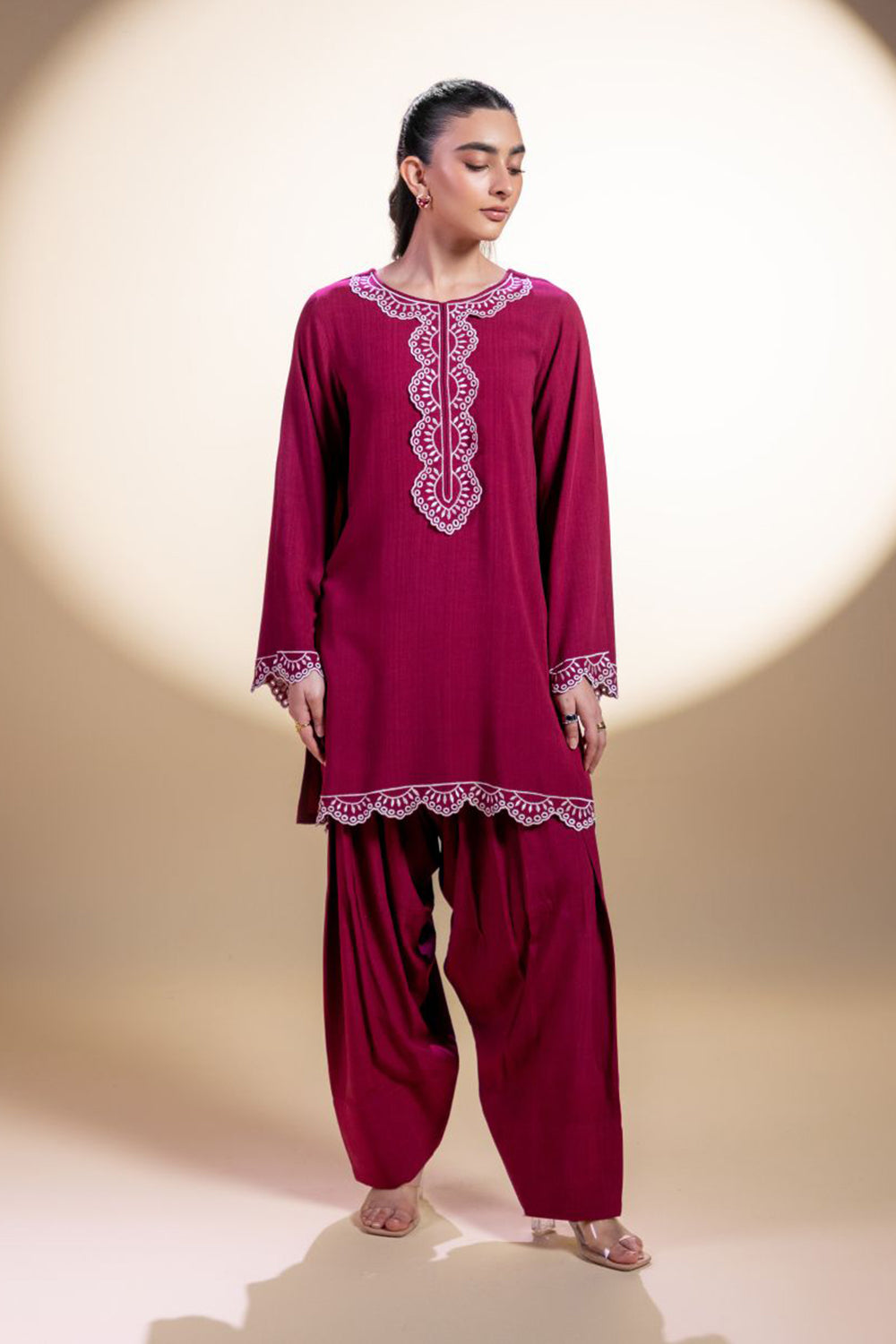 Khushboo & Pankaj Deep Pink Embroidered Kurta Set